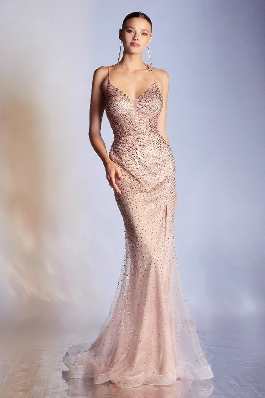 Polished Style Deals Cinderella Divine CR861 Glittered Long Formal Prom Dress