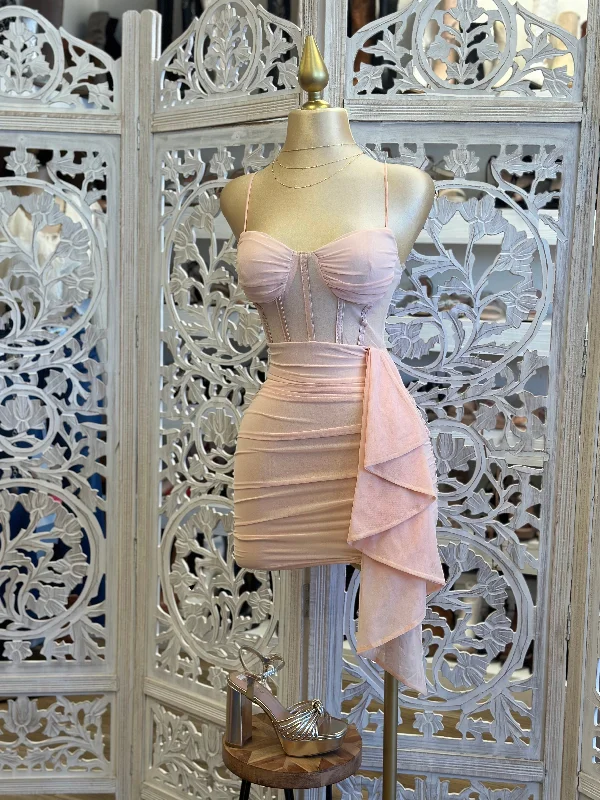 Inspired By You, Designed For You Light Pink Corset Tailed Mini Dress- Stretchy