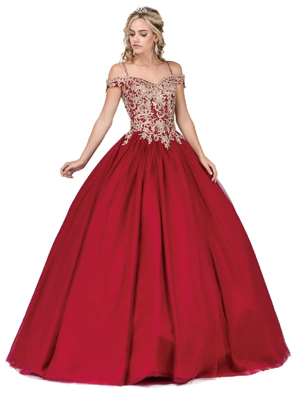 Get The Latest Trends Dancing Queen - Appliqued Off-Shoulder Evening Gown 1291 - 1 pc Burgundy In Size M Available