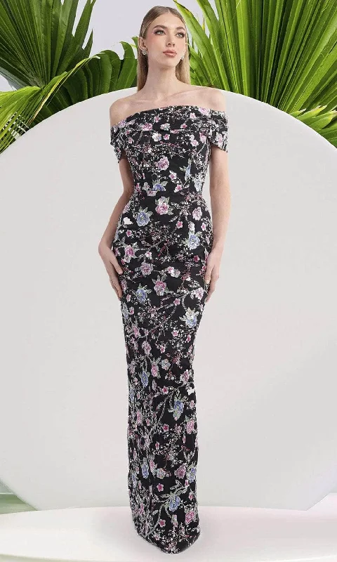 Absurdly Cheap Sale Janique 2444 - Floral Print Sheath Long Dress