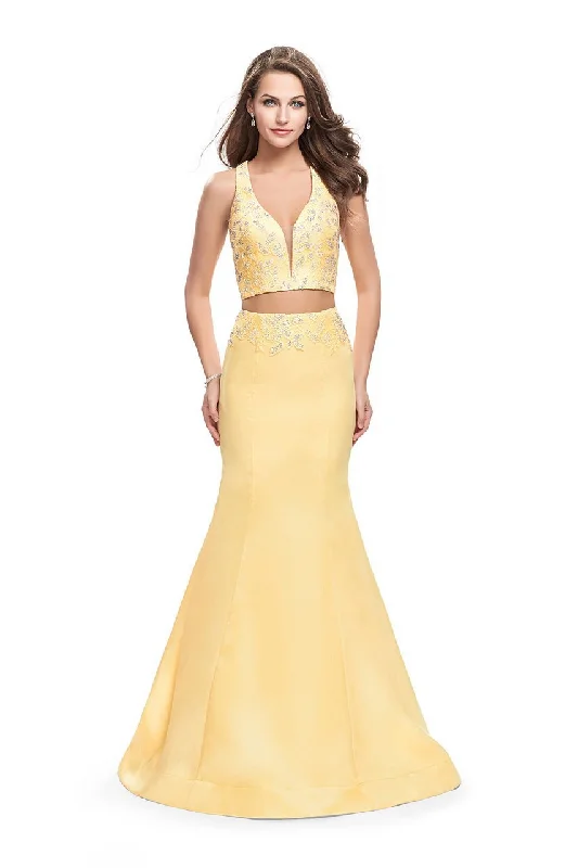 Sophisticated Street Style Offers La Femme - 26311 Sculpted Two-Piece Beaded Mikado Evening Gown