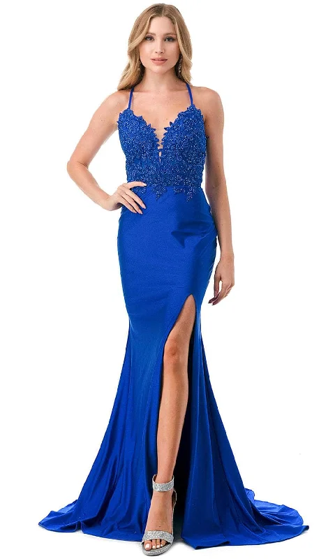 Ends Soon Trevi Collection L2814T - Lace-Up Back Sheath Evening Gown