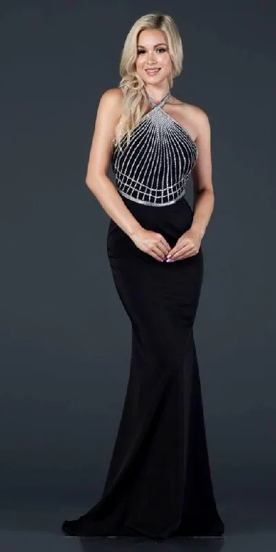 Don't Miss Out Long Formal Beaded Bodice Halter Evening Prom Dress