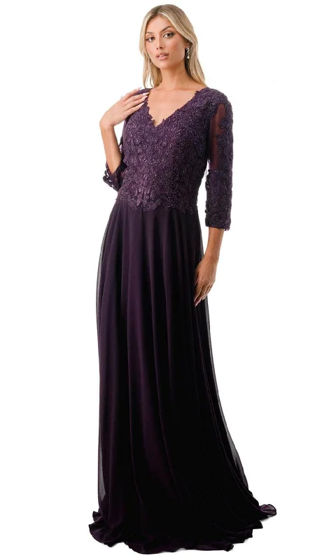 Fashion Forward Trevi Collection M2758Q - Lace Appliqued A-Line Evening Gown