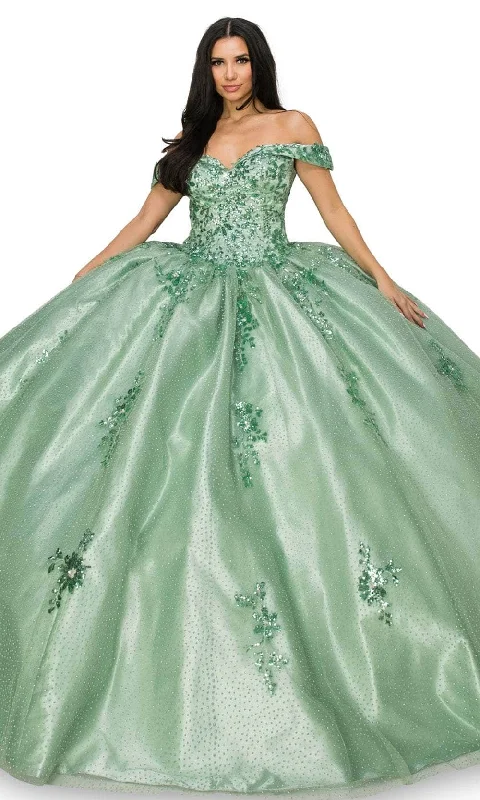 Spring Offer Cinderella Couture 8060J - Floral Applique Off-Shoulder Ballgown