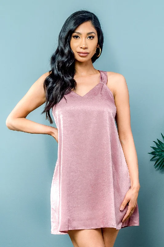 Elevated Casual Discounts Sleeveless Tie Back Solid Mini Dress In Mauve (LD41975)