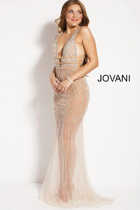 Classy Style Discounts Jovani 51272 Sparkling Sheer Plunging Long Evening Dress