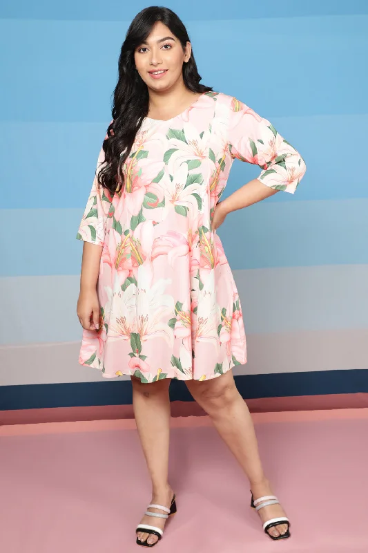 Explore What'S New Plus Size Light Pink Floral Printed Dress