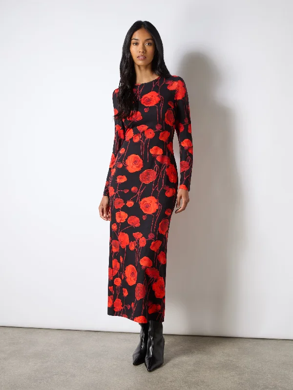 Street Style Discounts Red Floral Print Jersey Dress