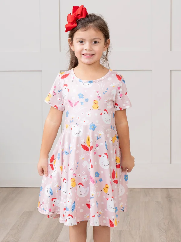 Edgy Fashion Deals Blush Floral Chicken Swing Dress