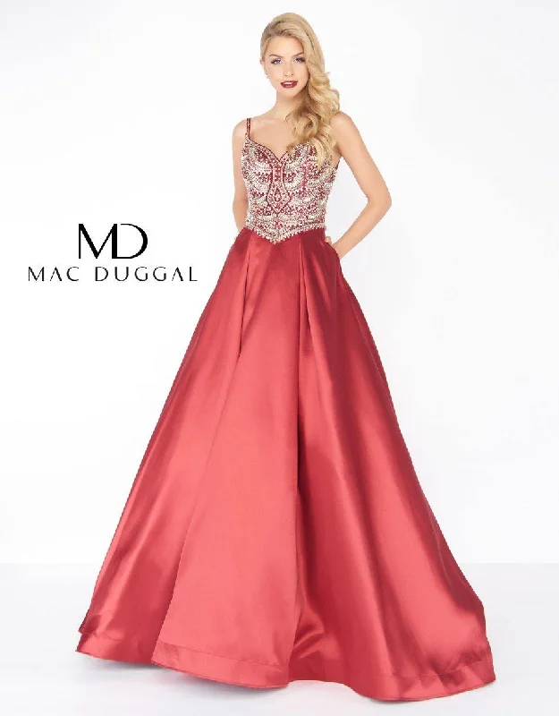 Fashion Frontiers Mac Duggal 66285 Prom Long Beaded Satin Ball Gown