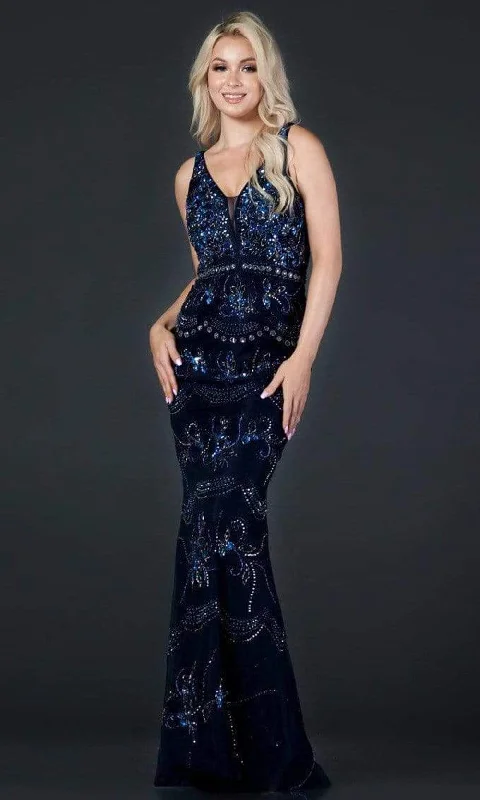 Hot Items Trevi Collection - L2371 V Neck Beaded Evening Sheath Gown