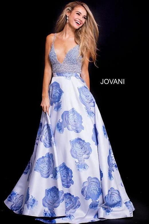 Polished Style Deals Jovani 58673 Prom Long Spaghetti Strap Floral Dress