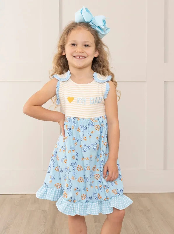 Fashionista Sale Blue Floral Dad Love Ruffle Dress