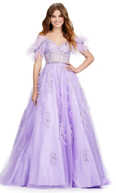 Best-Sellers Ashley Lauren 11447 - Feathered Cold Shoulder Evening Gown