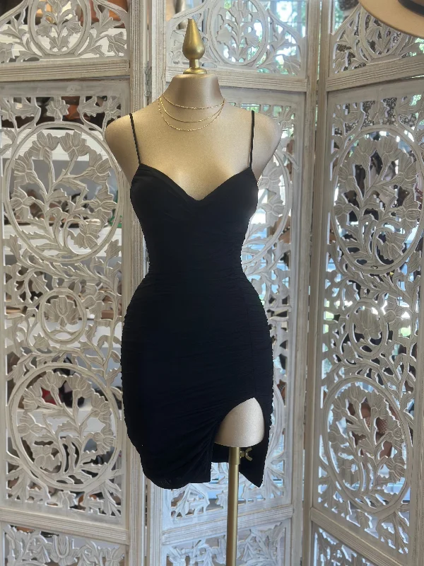 Fashion Forward Black Slit Mini Dress