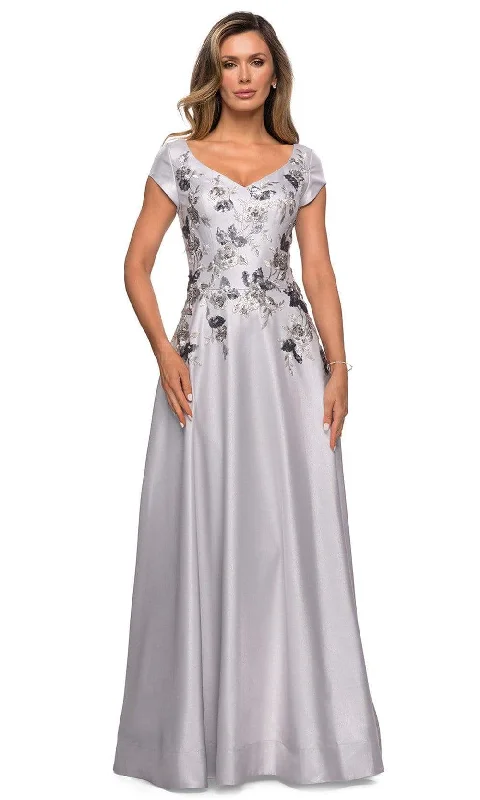 Unleash Your Trend Driven Style La Femme - 28105 Floral Embellished V Neck Evening Gown