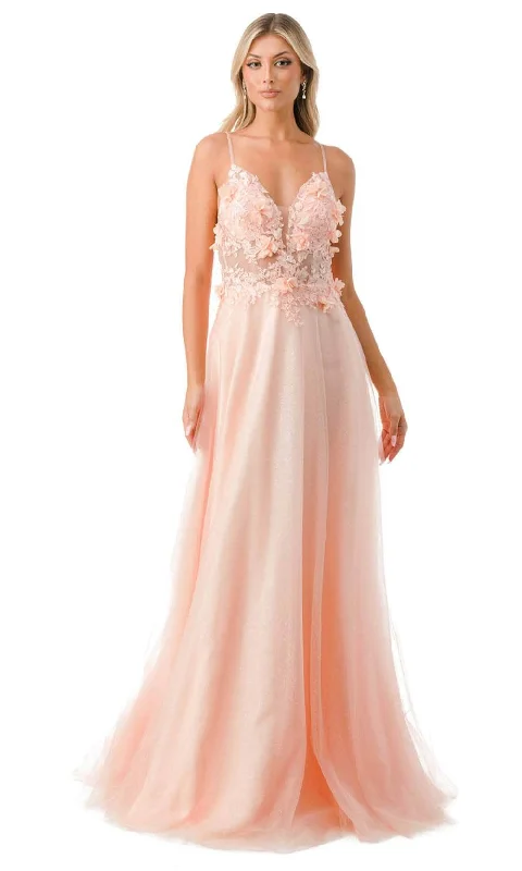 Essentials On Sale Trevi Collection L2782A - Appliqued Plunging V-Neck Evening Gown