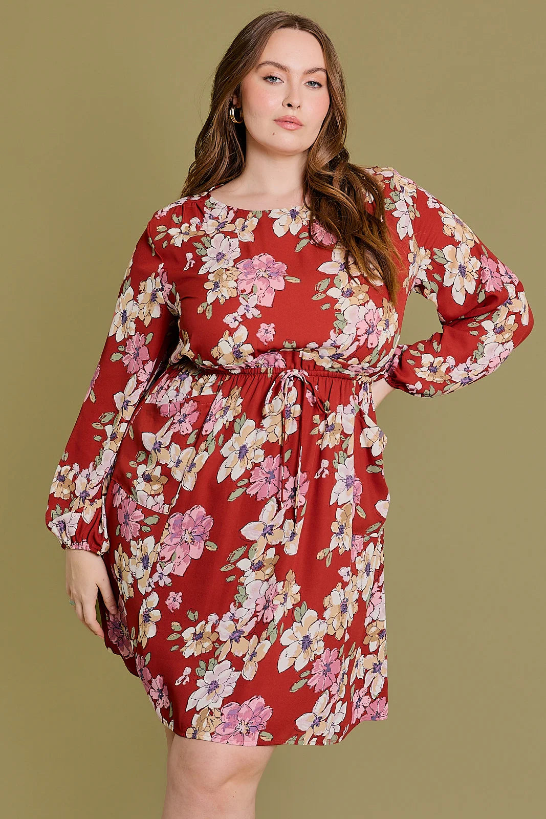 Shop Sale Items Plus Size Floral Ruffle Waist Chiffon Mini Dress