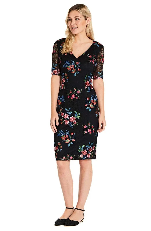 Mega Sale Adrianna Papell - AP1D102954 Floral Embroidered V-neck Sheath Dress