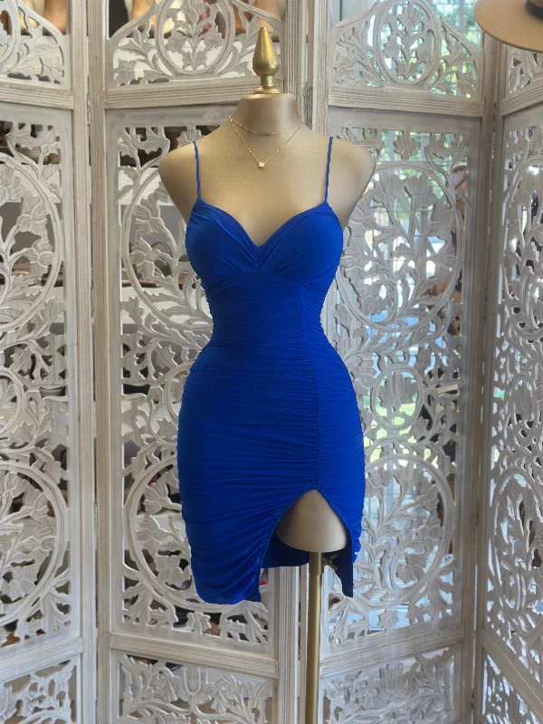 Flash Sales Royal Blue Slit Mini Dress