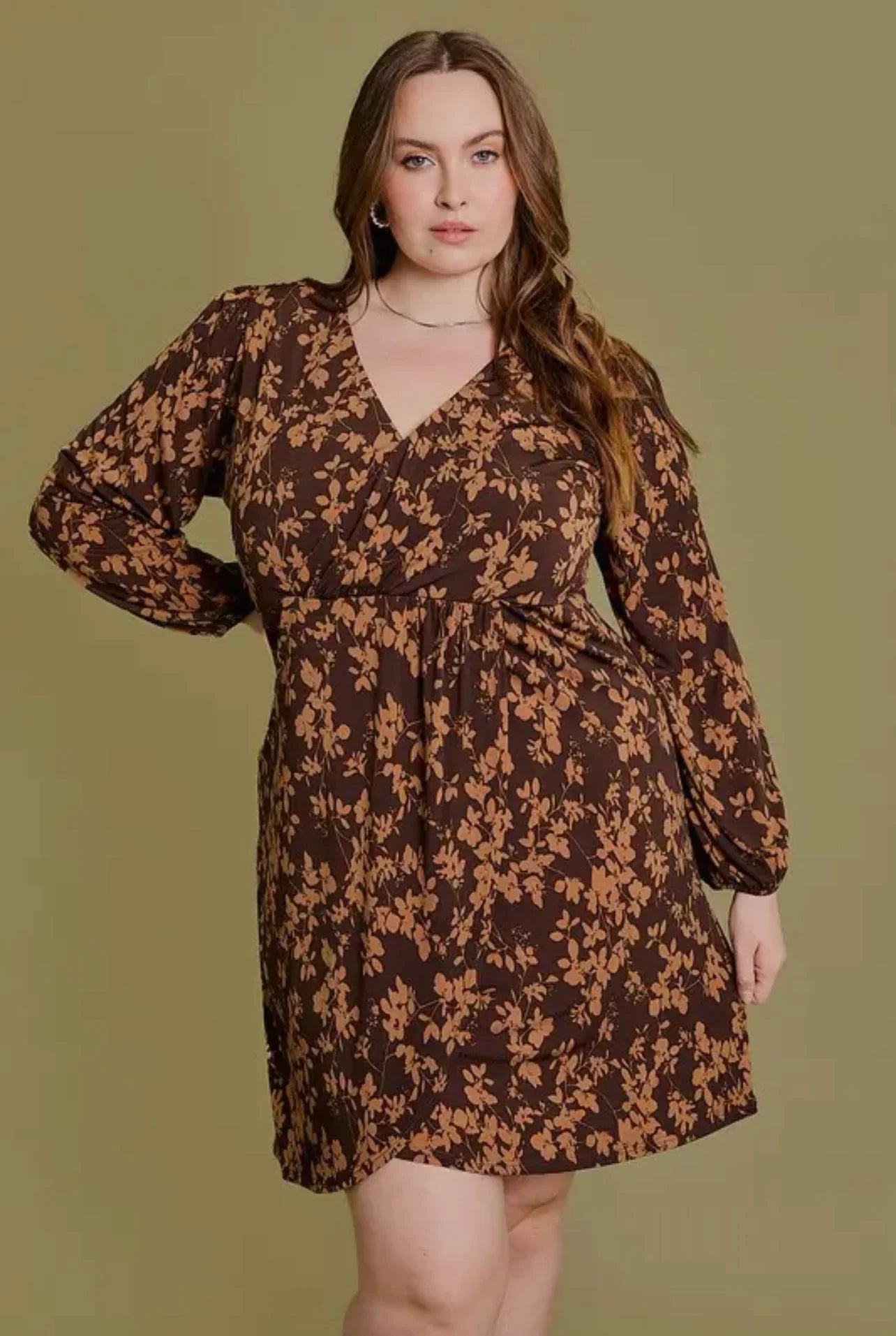 Quick Grab Deals Plus Size Wrap Floral Shirring Mini Dress