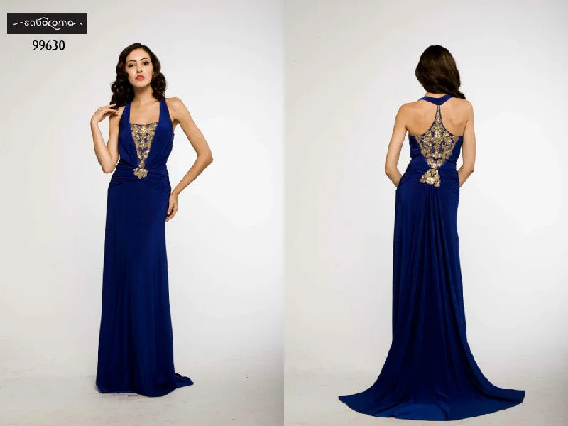 Best Deals Of The Season Saboroma 99630 Royal Blue Gown with Gold Details