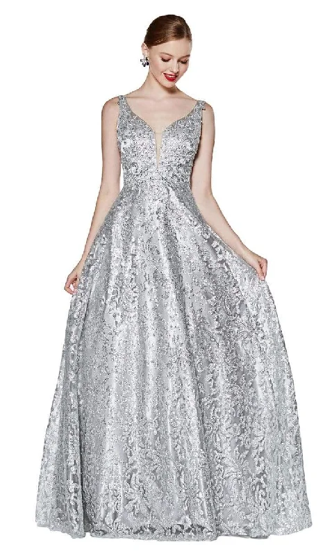 Modish Fashion Discounts Cinderella Divine - Floral Glitter Plunging V-Neck Gown ML929 - 1 pc Silver In Size 5X Available