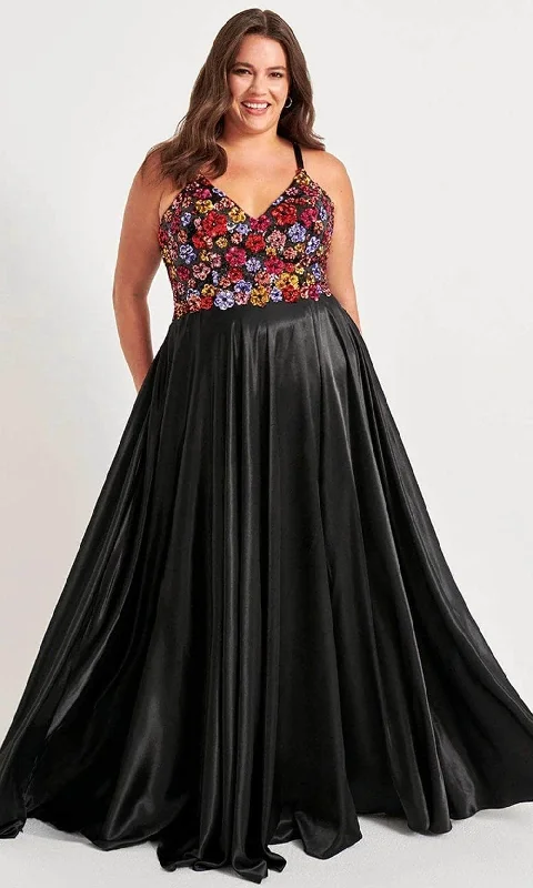 Spring Fashion Faviana 9558 - Floral Sequined V-Neck Prom Gown