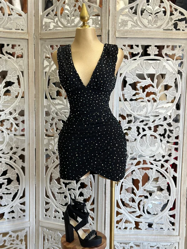 Sophisticated Fashion Black Rhinestone Mini Dress