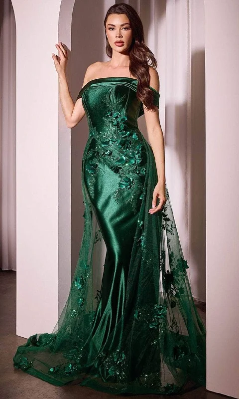 Urban Fashion Cinderella Divine J876 - Floral Off-Shoulder Evening Gown