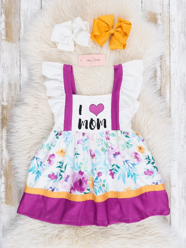 Easy Elegance Sales Purple Floral Mom Love Ruffle Dress