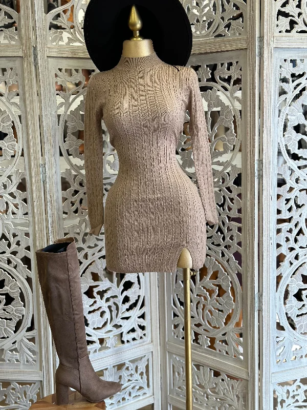 Luxury Fashion Mocha Sweater Mock Neck Mini Dress