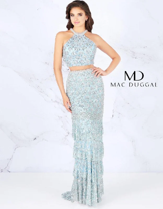 Limited Stock, Big Discounts Mac Duggal 4617 Prom Two Piece Halter Ruffle Dress