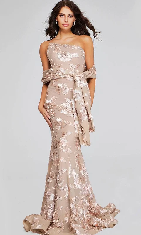 Classic Modern Offers Jovani 39267 - Asymmetric Floral Appliqued Evening Gown