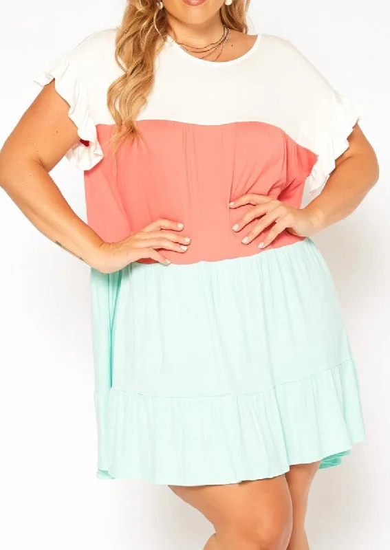 Exclusive Sale Hi Curvy Plus Size Color Block Mini Dress