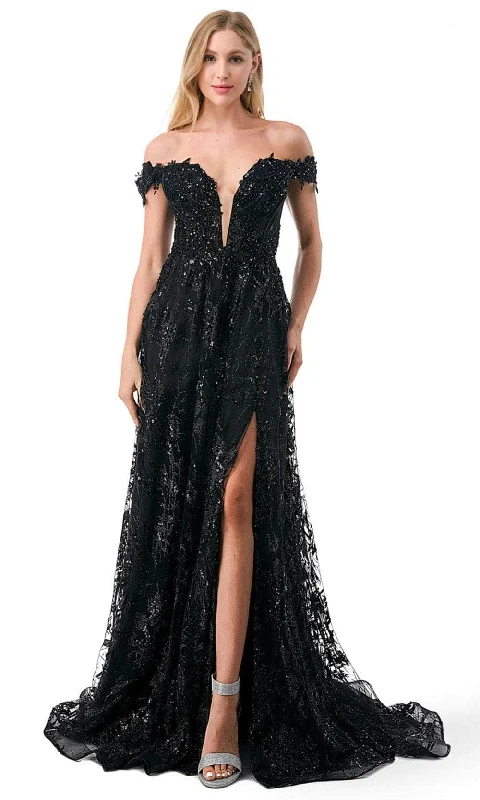 Chic Style, Always In Vogue Aspeed Design L2621 - Floral Sequin Off Shoulder Evening Gown