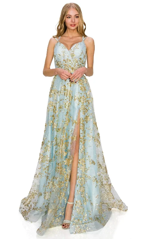 New Styles Just In Cinderella Couture 8022J - Floral Glitter A-Line Prom Gown