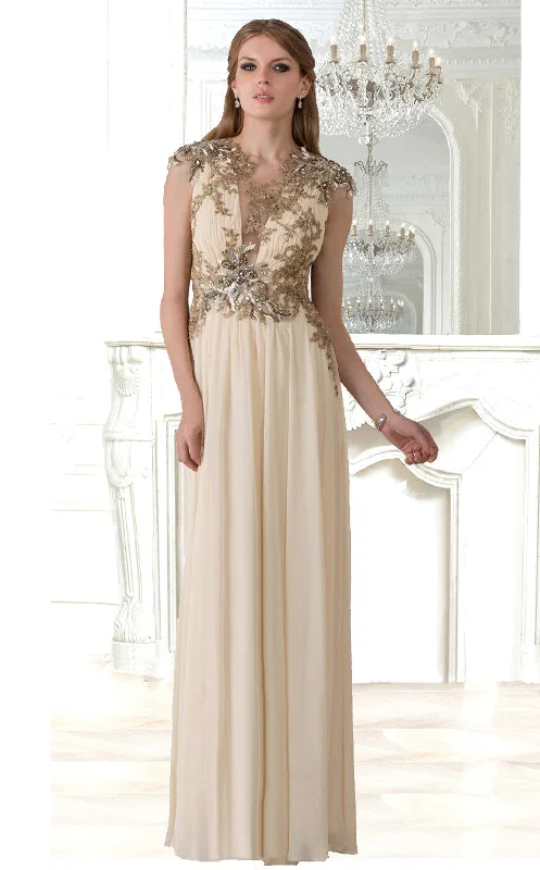 Shop The Hottest Deals Feriani 18377 Champagne and Emerald Goddess Gown