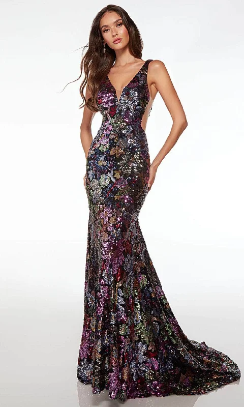 Holiday Attire Sale Alyce Paris 61667 - Floral Sequin Sleeveless Prom Dress