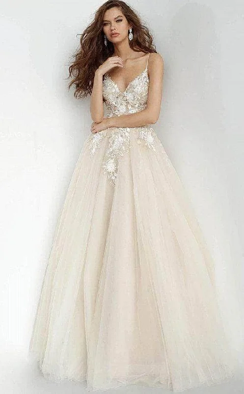 Trend Alert Jovani - Embellished V-Neck Prom Ballgown 02758SC - 1 pc Nude In Size 8 Available