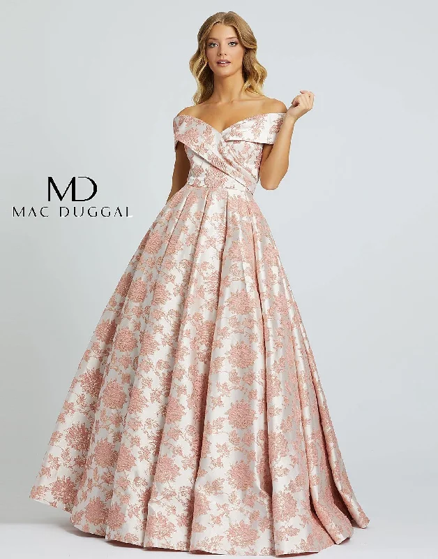 Budget Saver Mac Duggal 25918 Prom Long Floral Brocaded Ballgown