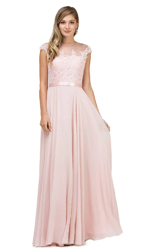 Huge Price Cut Dancing Queen - Sheer Floral A Line Long Gown 2121 - 1 pc Champagne in Size S Available