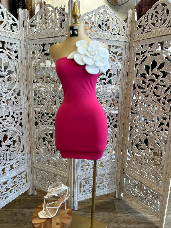 Chic Trend Collection Enlarged Flower Pink Mini Dress- Stretchy