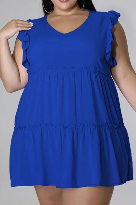 Chic & Cozy Collection HI Curvy Plus Size Women V-Neck Frill Trim Mini Dress