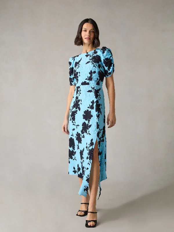 Refined Fashion Sale Petite Luna Blue Shadow Floral Print Midi Dress