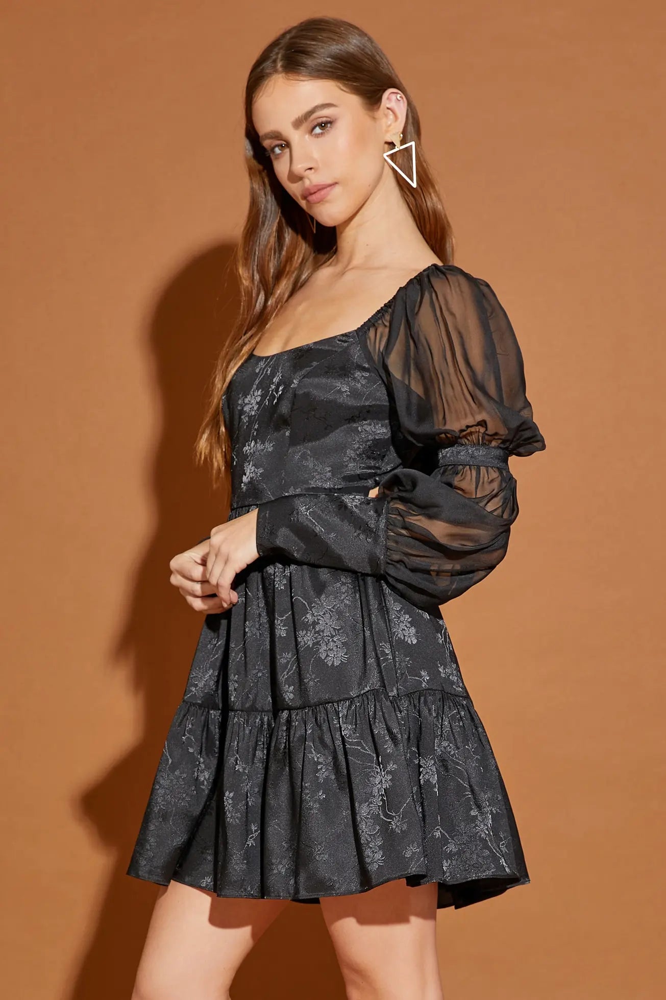 Style Without Limits Romantic Floral Puff Sleeve Back Ribbon Tiered Dress