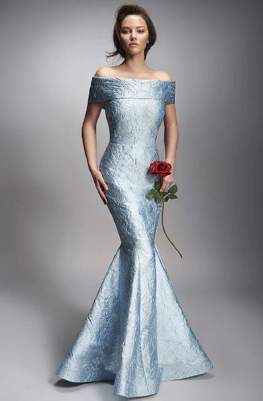 Season Sale Nicole Bakti - 6876 Long Off Shoulder Textured Mermaid Gown