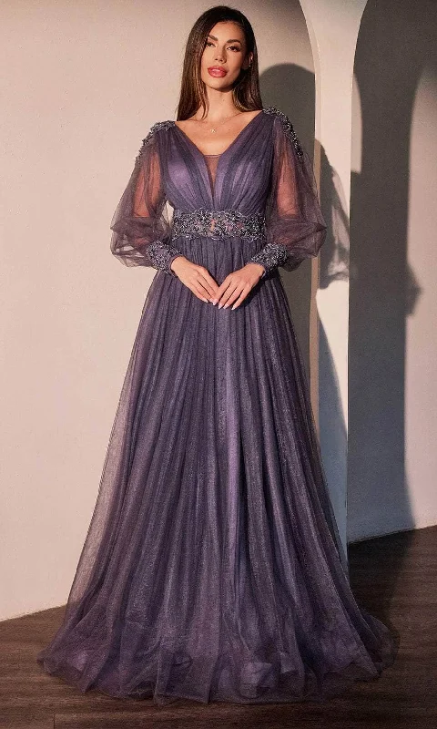 Fashionable Comfort Promotions Ladivine CD0938 - Sheer Long Sleeve Lace Applique Prom Gown