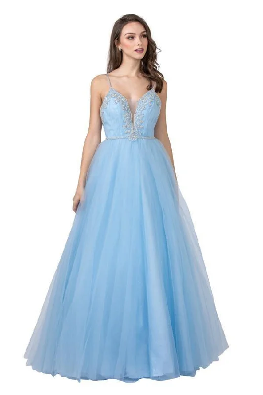 Fashion Frontiers Long Spaghetti Straps Embellished Prom Ball Gown